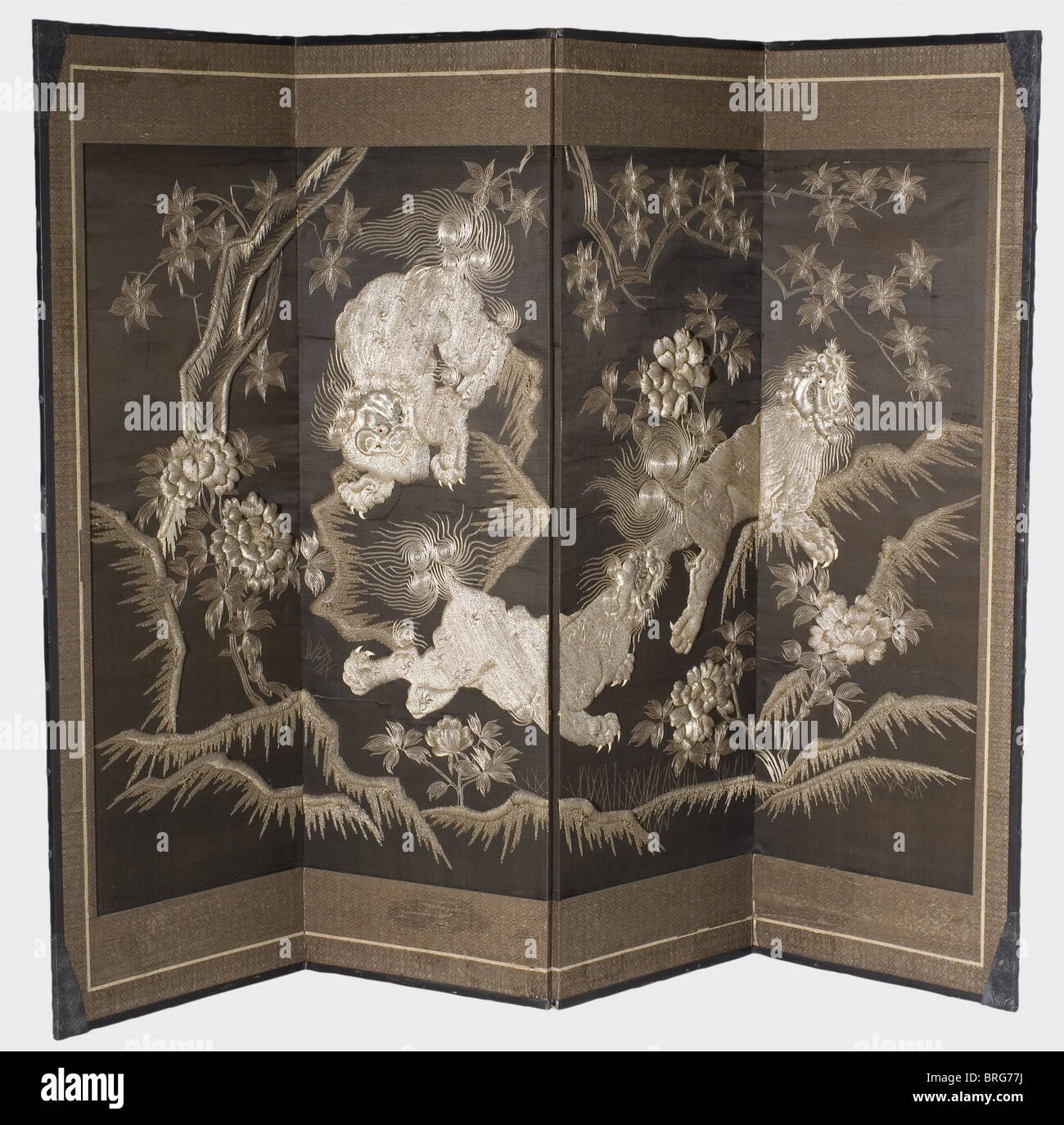 A Japanese folding screen (byobu), Meiji period Fourpanel folding