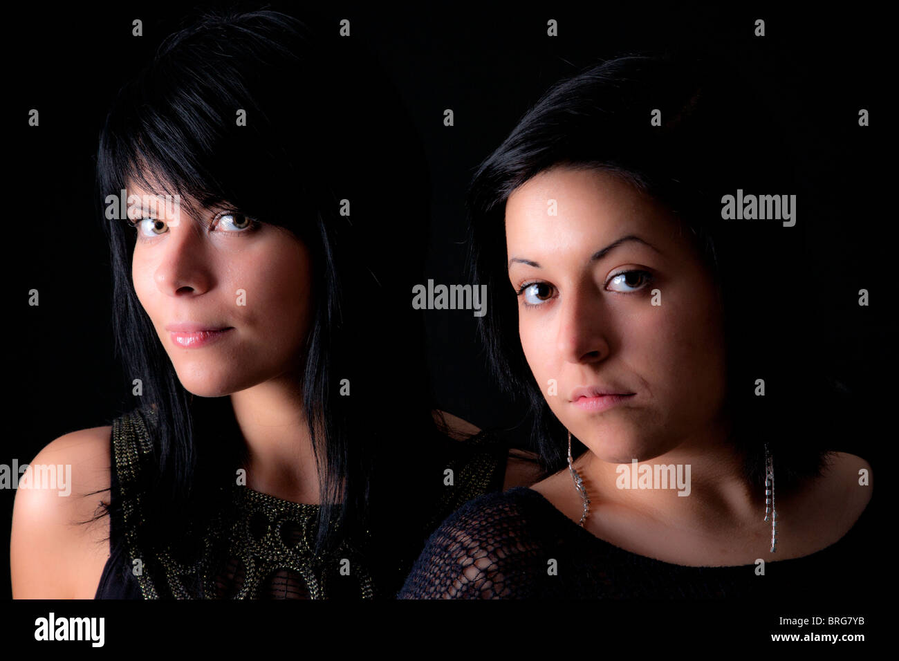 Two dark haired Eastern European Women, Studio Shot Stock Photo