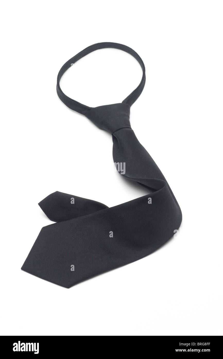 Formal black nylon necktie on white background Stock Photo