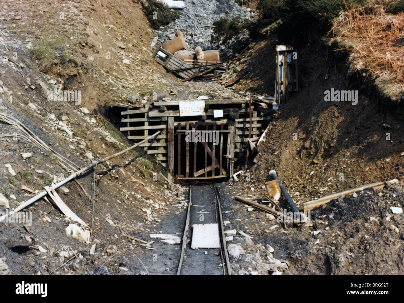 Entrance to Blaencuffin small drift coal mine on a remote hillside site near Pontypool Torfaen Gwent South Wales UK Stock Photo
