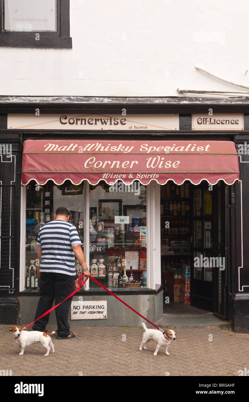 The Cornerwise malt whisky specialist off licence shop store at Keswick , Cumbria , England , Great Britain , Uk Stock Photo