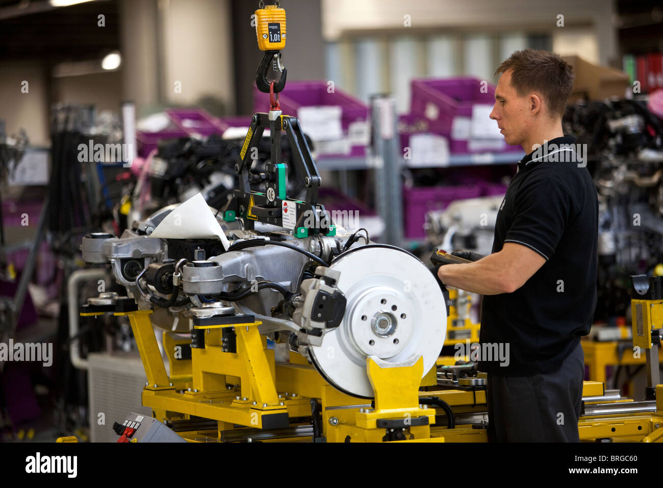 Rolls Royce factory in Goodwood, West Sussex UK Production line for Rolls Royce Phantom and Ghost cars. Building an engine Stock Photo