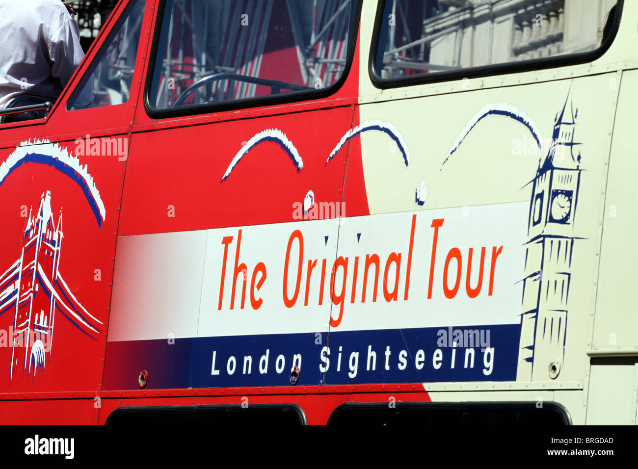 London Sightseeing, the Original Tour sign on tourist bus, London tourism, England Stock Photo