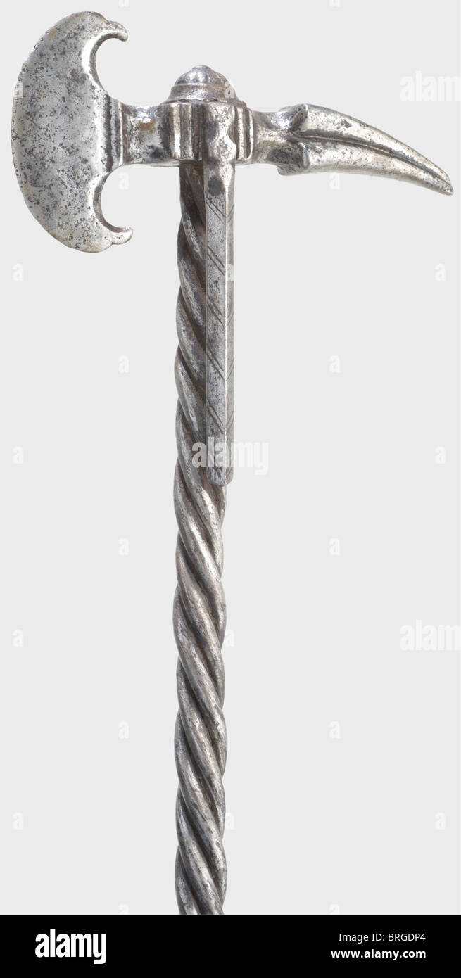 A German battle axe, circa 1630 Semicircular heavy axe blade with a