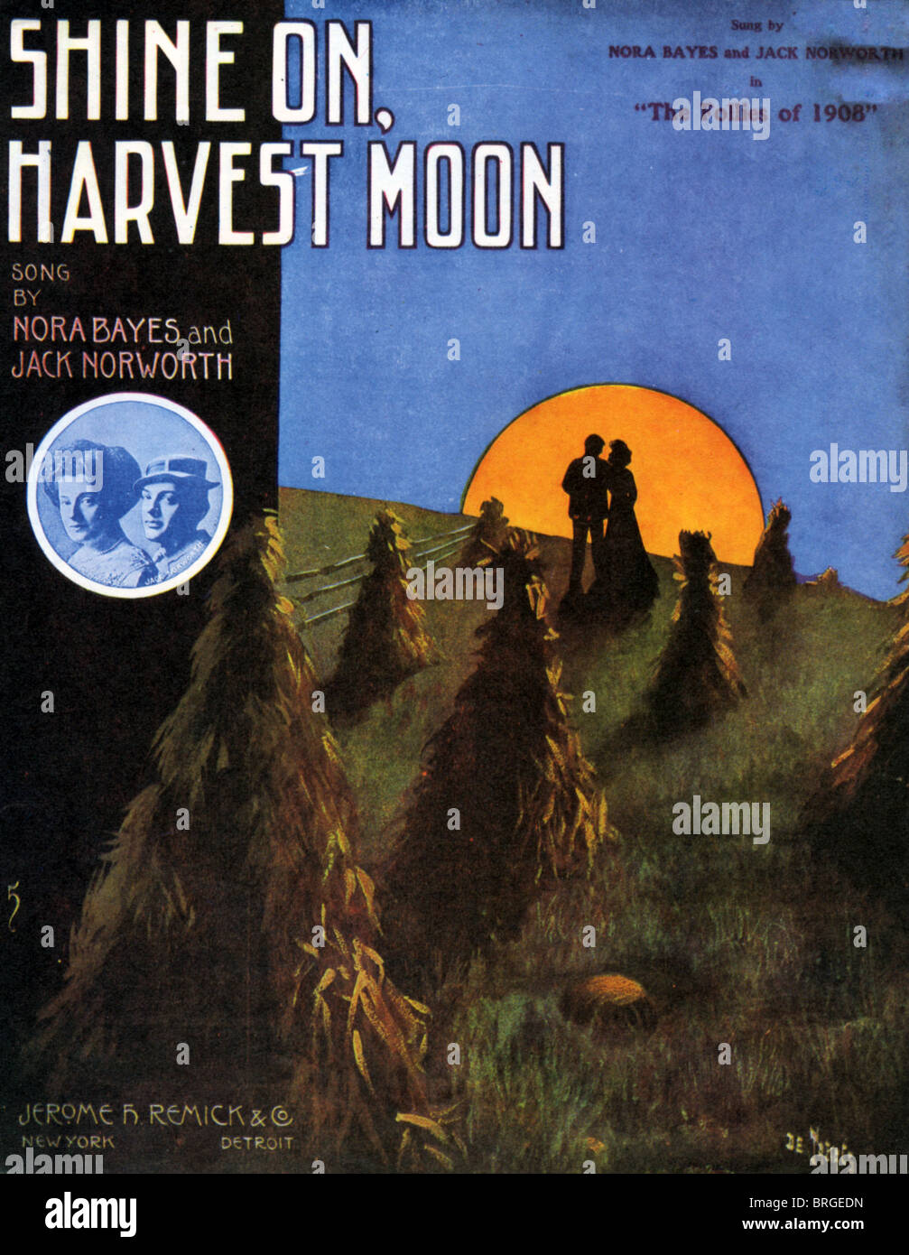 Shine on harvest moon 1908 sheet music cover with photo of composers