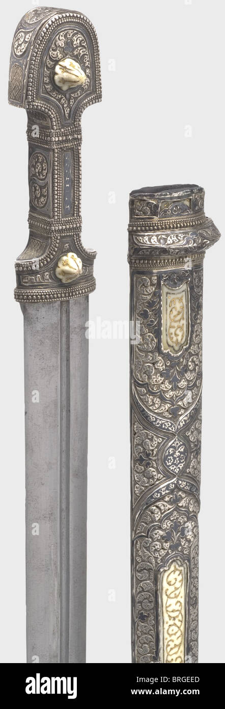 A silver- and ivory-mounted kinjal,Dagestan,circa 1900 Double-edged ...