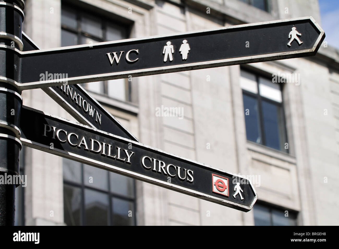 WC toilet direction sign on signpost, London, England Stock Photo Alamy