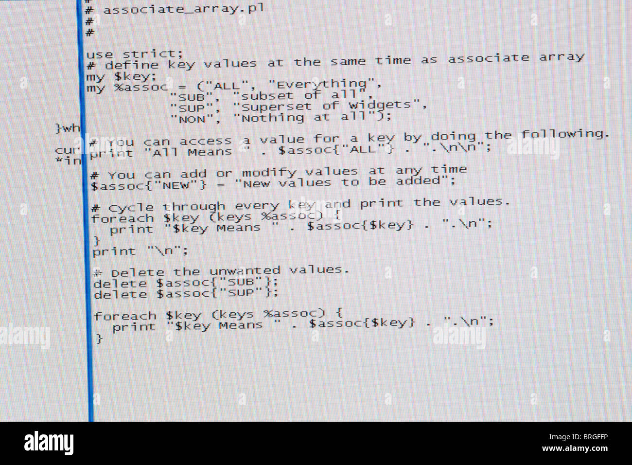 screenshot of a program written in the perl computer programing language  Stock Photo - Alamy