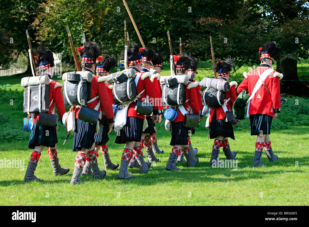 Men of the Scots Guards Regiment at a recreation of the Battle of Waterloo in 1815 Stock Photo