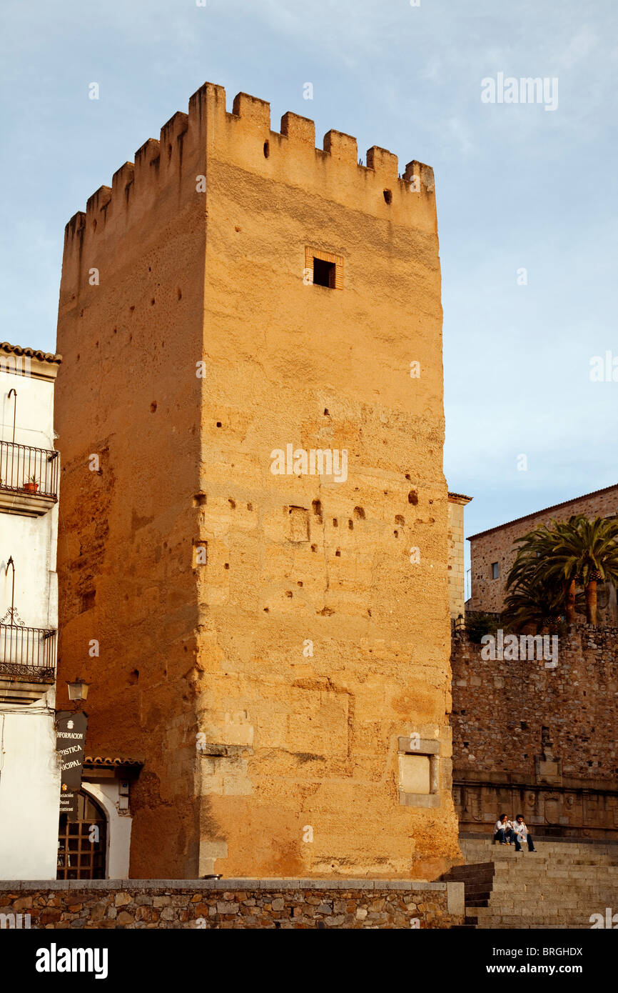 Tower of la Hierba and Casa of los Ribera in the historic center of Caceres, Extremadura, Spain Stock Photo