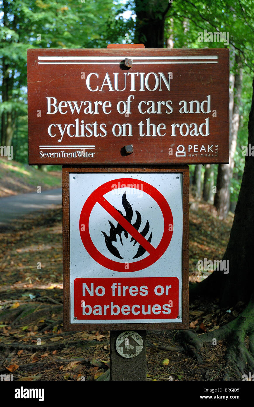 warning sign in peak district fairholmes visitors centre derwent valley Stock Photo