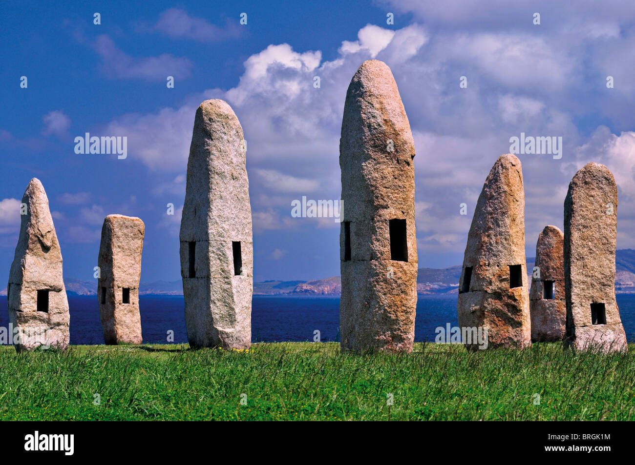spain-galicia-menhir-group-in-the-sculptures-park-in-a-coruna-stock
