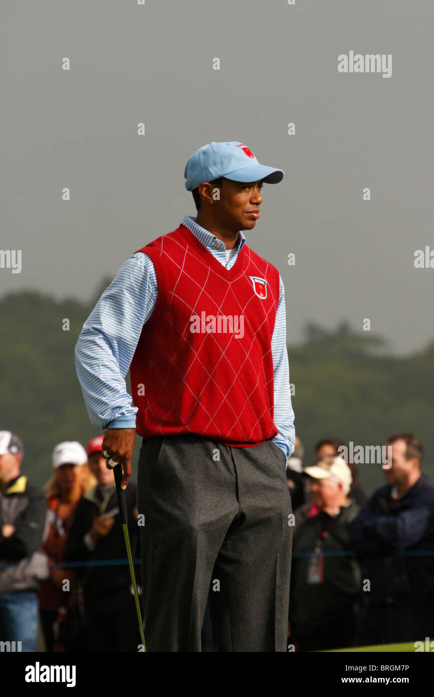 American Golfer Tiger Woods on the first practice day of the 2010 Ryder Cup, Celtic Manor, Newport, Wales Stock Photo