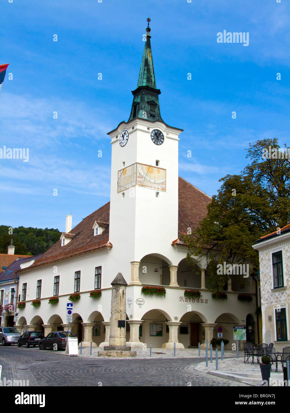 Austria, Lower Austria, Gumpoldskirchen, Cityscape with Church Stock Photo