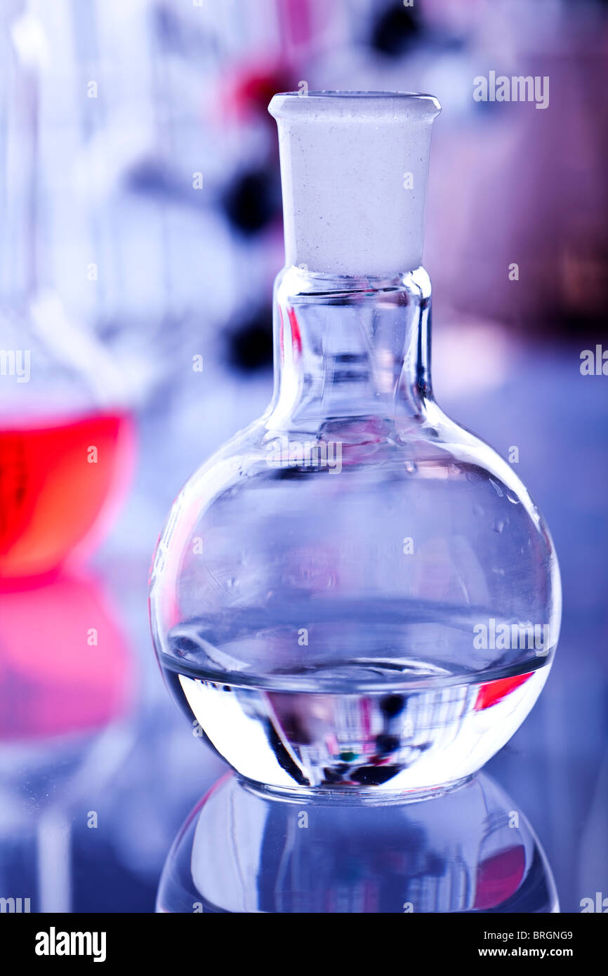 Molecular model and flasks in laboratory Stock Photo Alamy