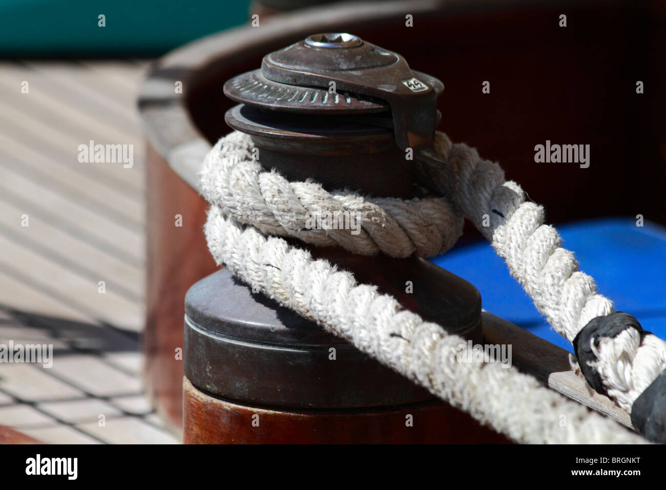 Detail view of a winch on a schooner Stock Photo