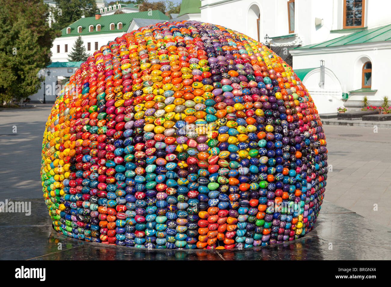 Ball made of Ukrainian Easter eggs (Pysanky) at the Kiev Pechersk Lavra (1015) in Kiev, Ukraine Stock Photo