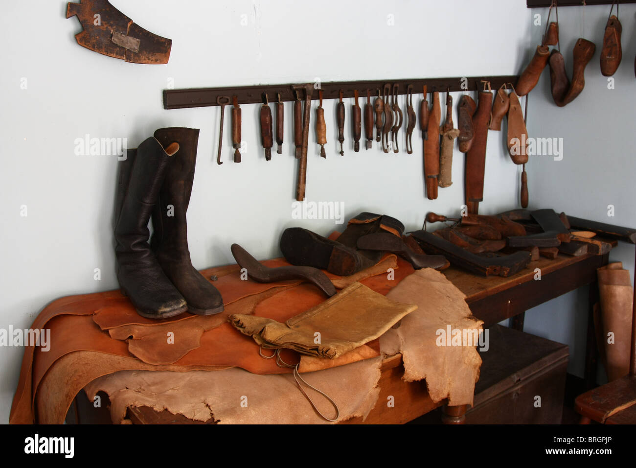 old vintage shoe maker shop Stock Photo