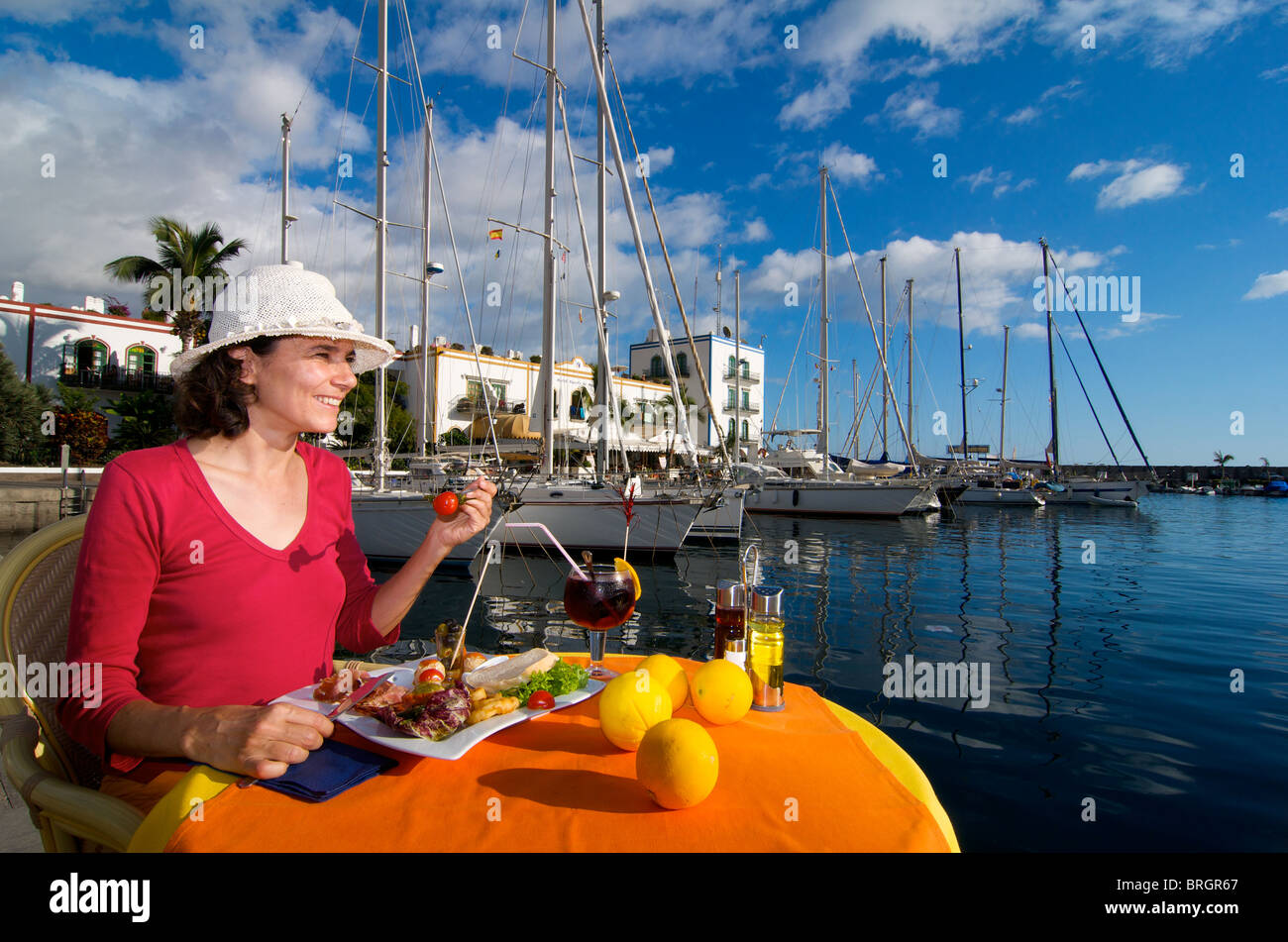 Restaurant in Puerto Mogan, Gran Canaria, Canary Islands, Spain Stock Photo