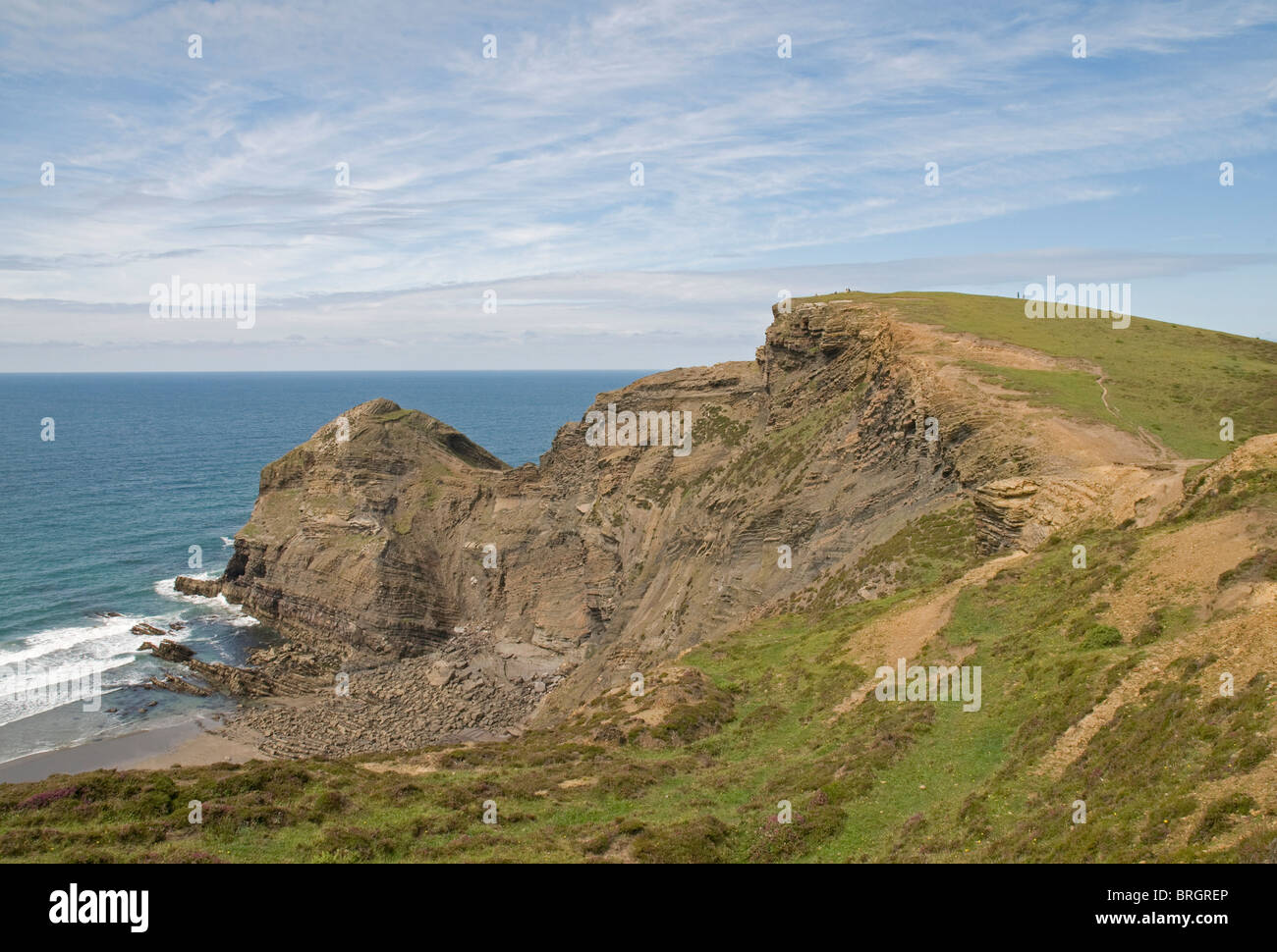 The impressive headland of Cambeak near Crackington Haven on Cornwall's north coast path Stock Photo