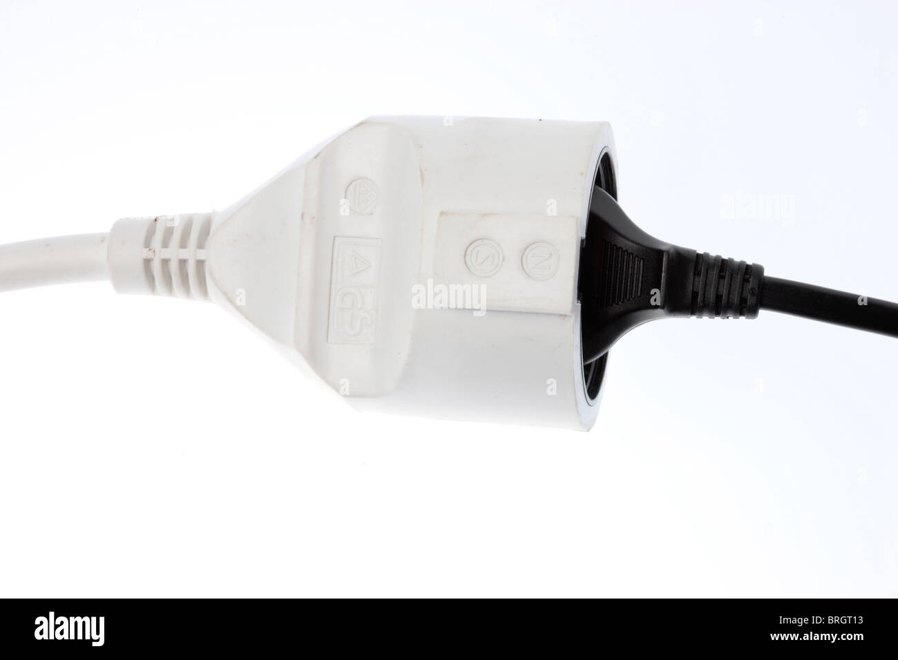 Power plug and socket, electrical cable, extension cable Stock Photo