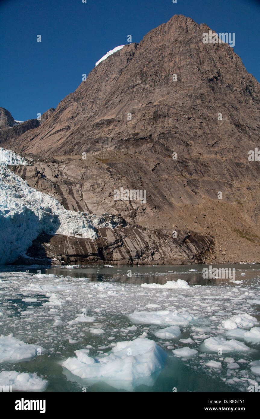 Greenland, Southeast coast, Skjoldungen Fjord. Receding glacier. Stock Photo