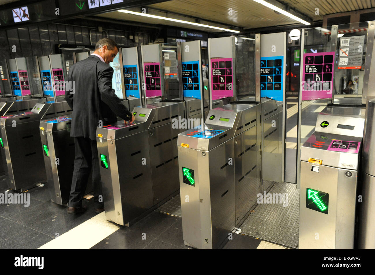 Barcelona,Spain,September 29,2010.Metro and the railways offered minimal services during the Spain general strike. Stock Photo