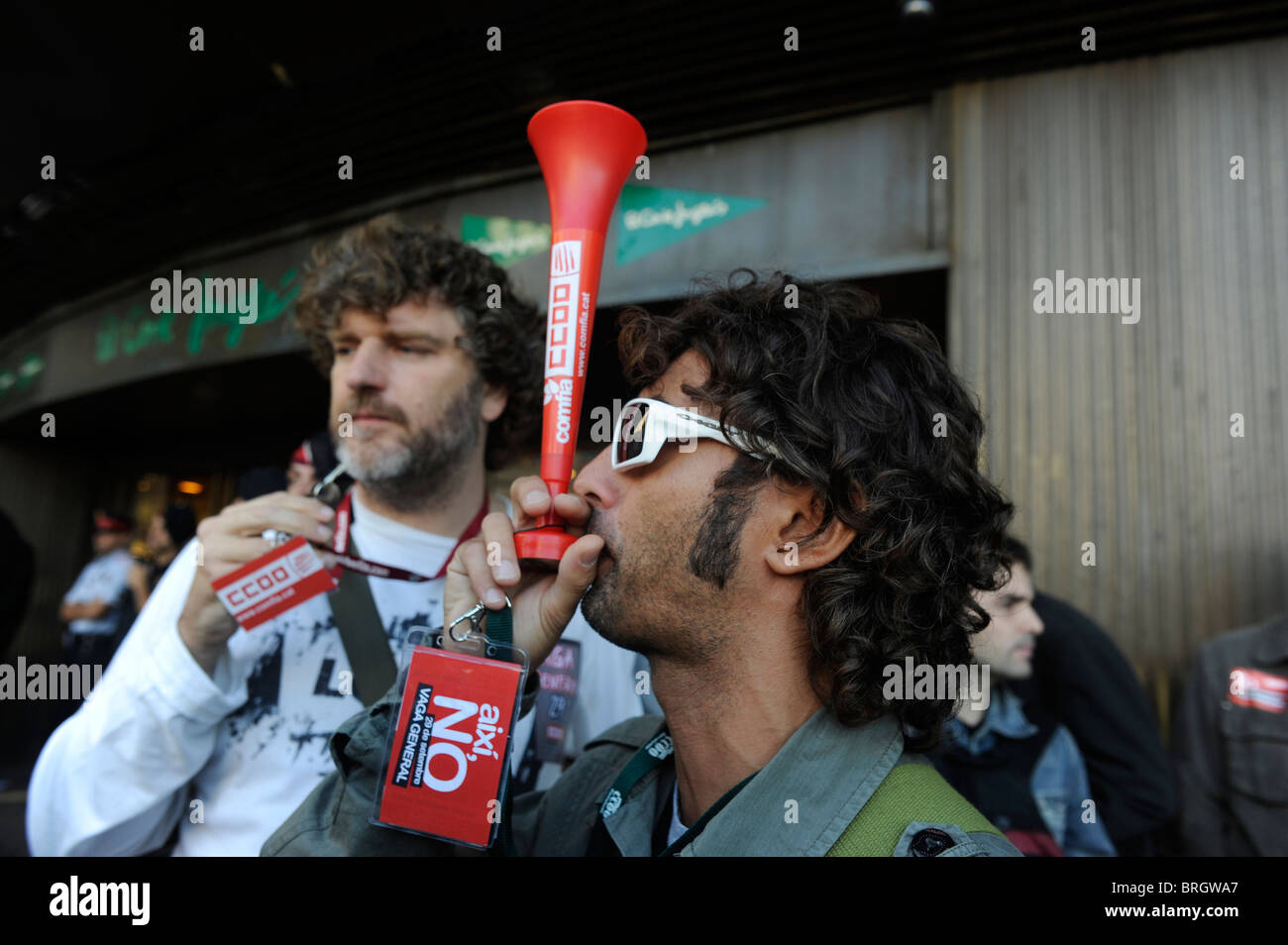 Barcelona, September,29. Picket line on the big store El Corte Ingles at the city center during the general strike in Spain.. Stock Photo