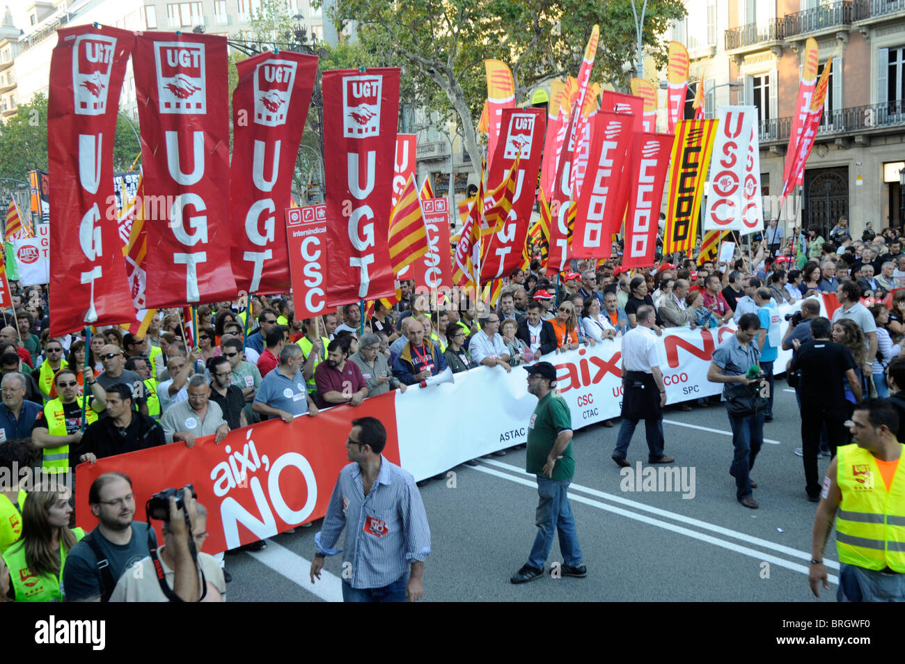 Barcelona,Spain,September 29, 2010 .- Strike across Spain to protest the government's labor reforms and austerity measures. Stock Photo