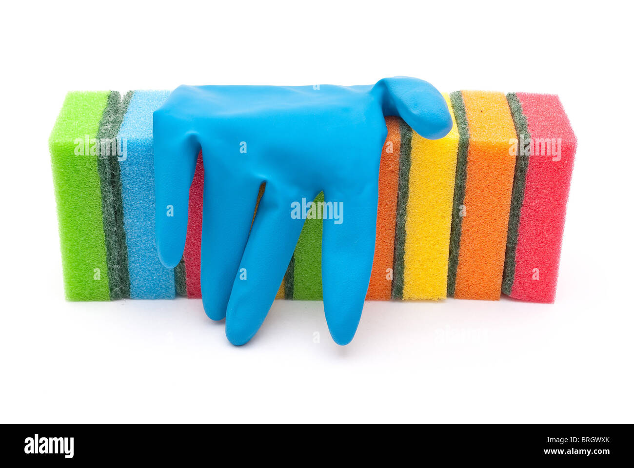 Rubber gloves and kitchen sponges Stock Photo Alamy