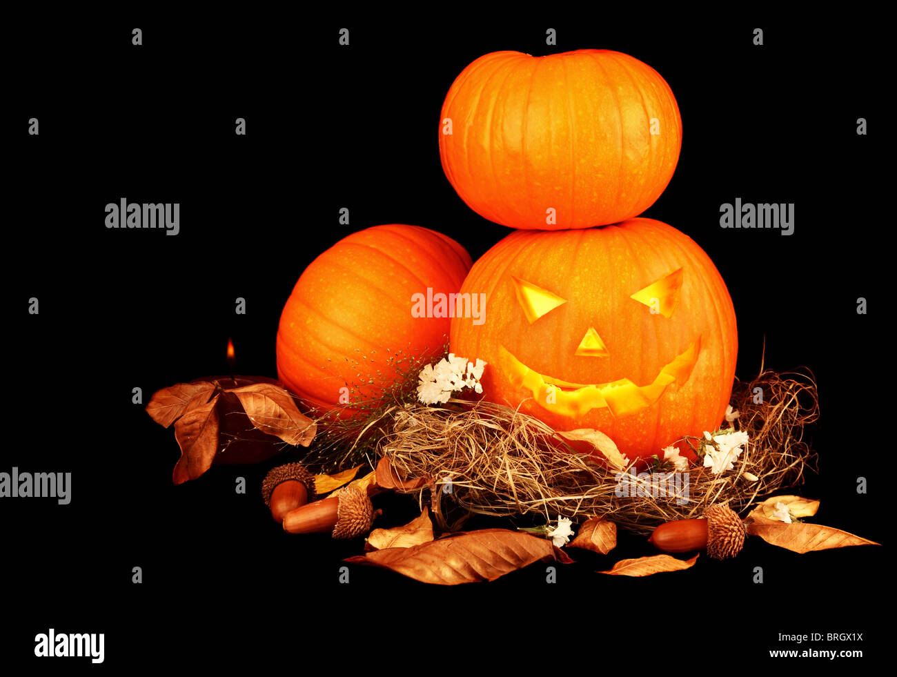 Scary Halloween pumpkins isolated on black background Stock Photo - Alamy