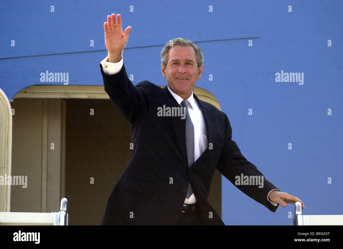 U.S. President George W. Bush arrives at Andres Airforce base in Maryland. Stock Photo