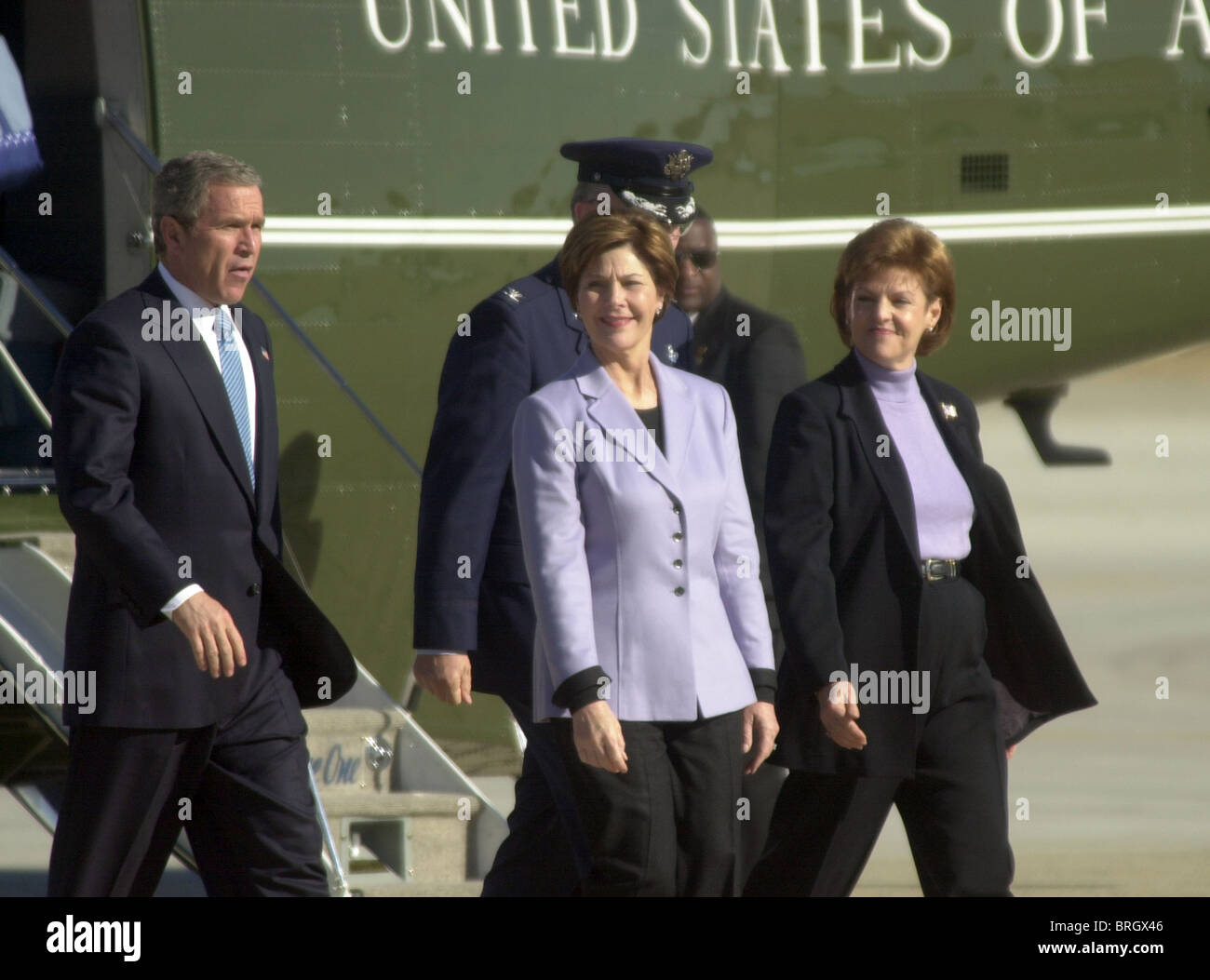 U.S. President George W. Bush arrives at Andres Airforce base in Maryland. Stock Photo