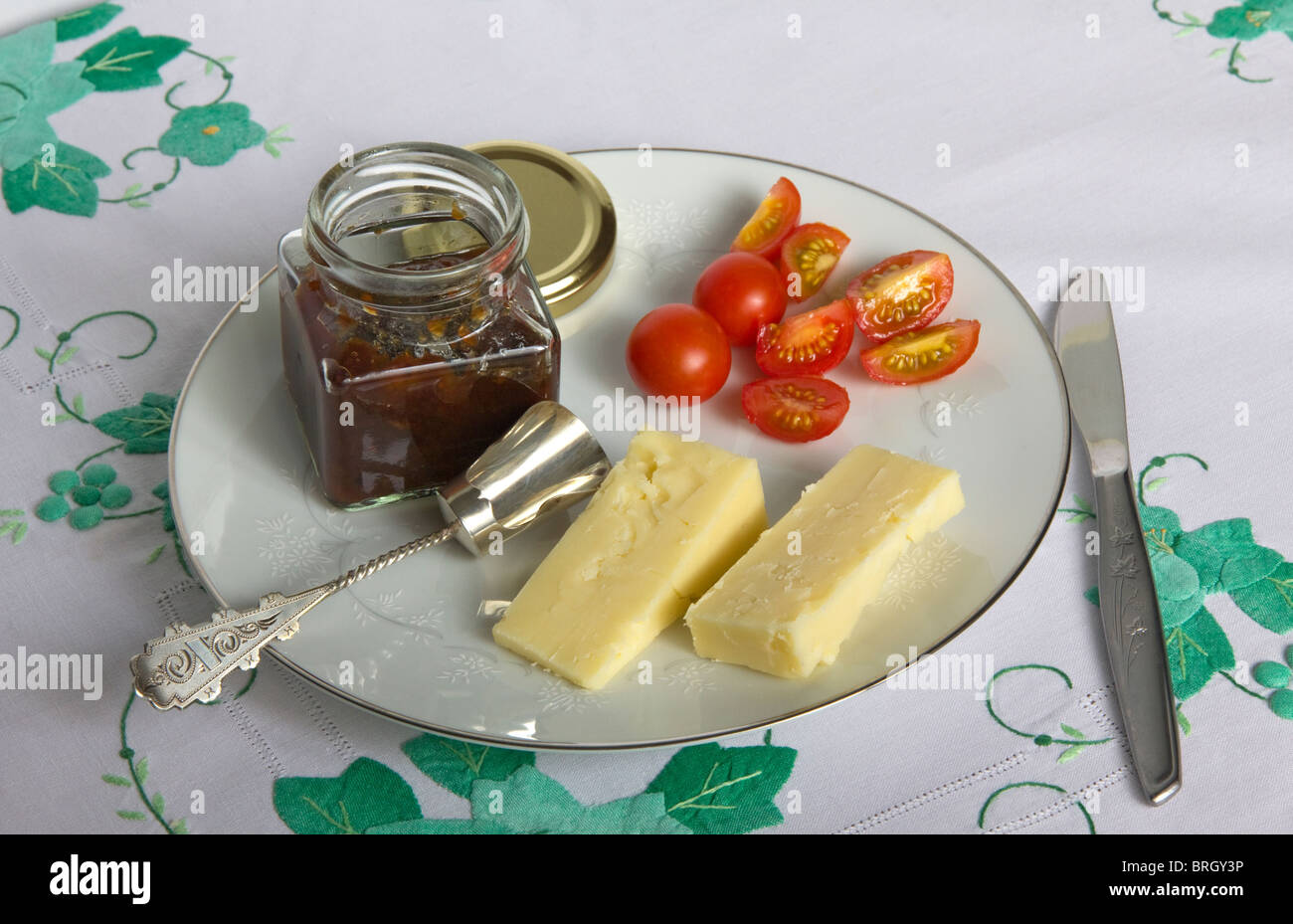 Cheese and chutney snack Stock Photo