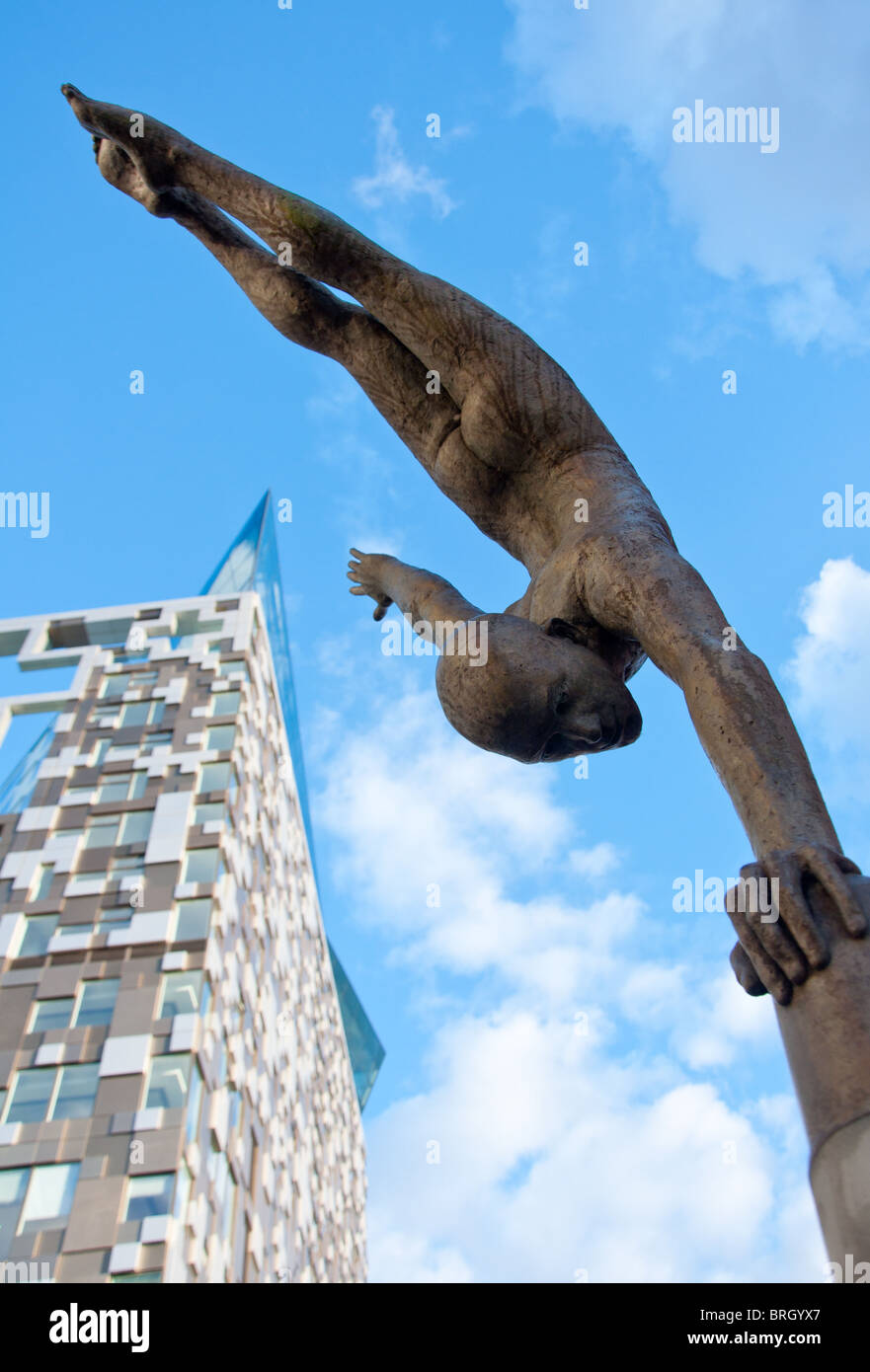 Modern sculpture outside the newly built 'The Cube' building, in Birmingham, UK Stock Photo