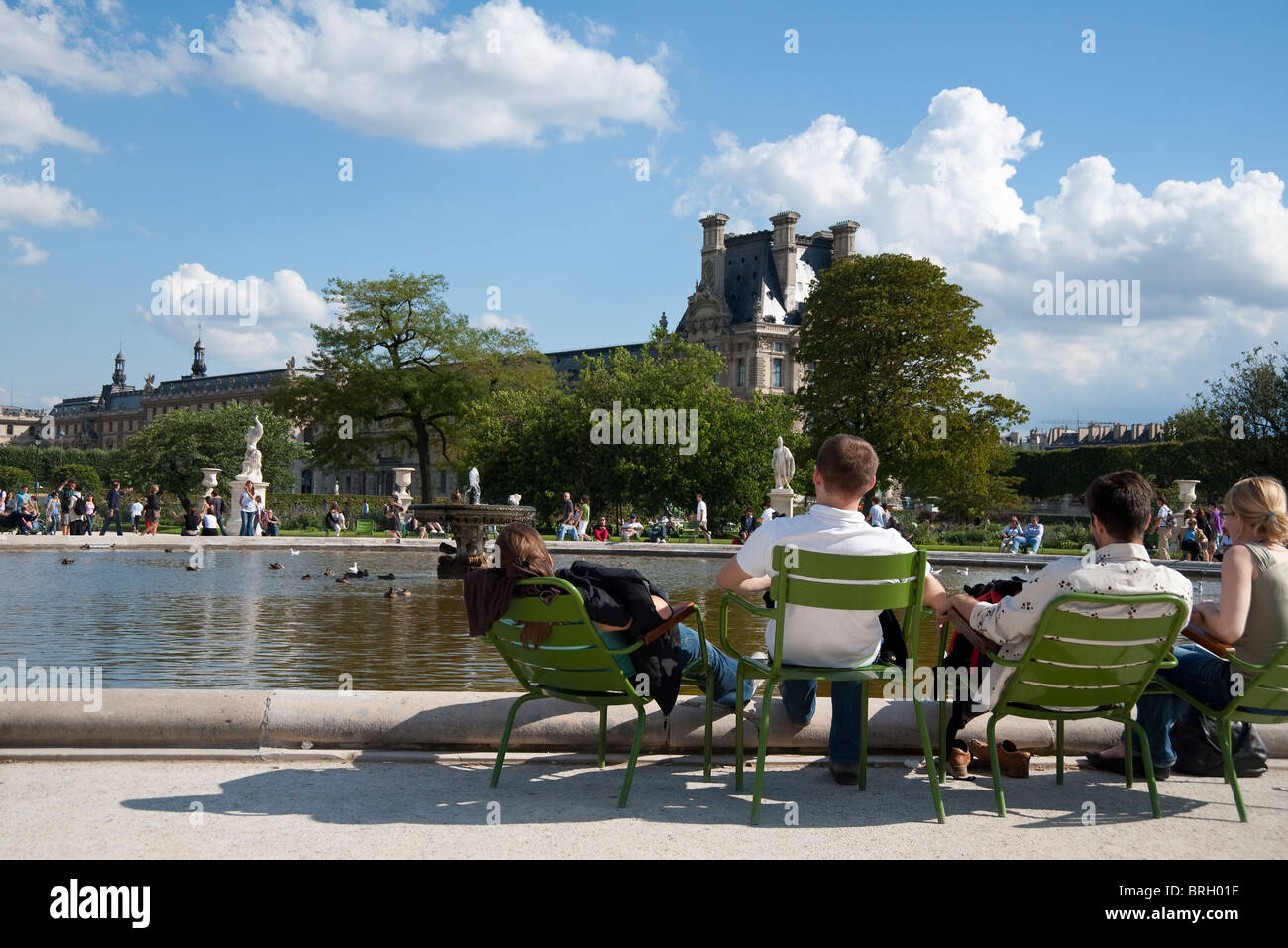 People in Jardin des Tuileries on a sunny summer day. Stock Photo