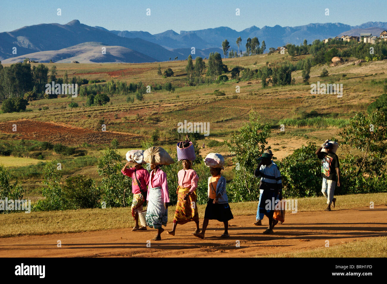 People walking to market, Ambalavao, Madagascar Stock Photo
