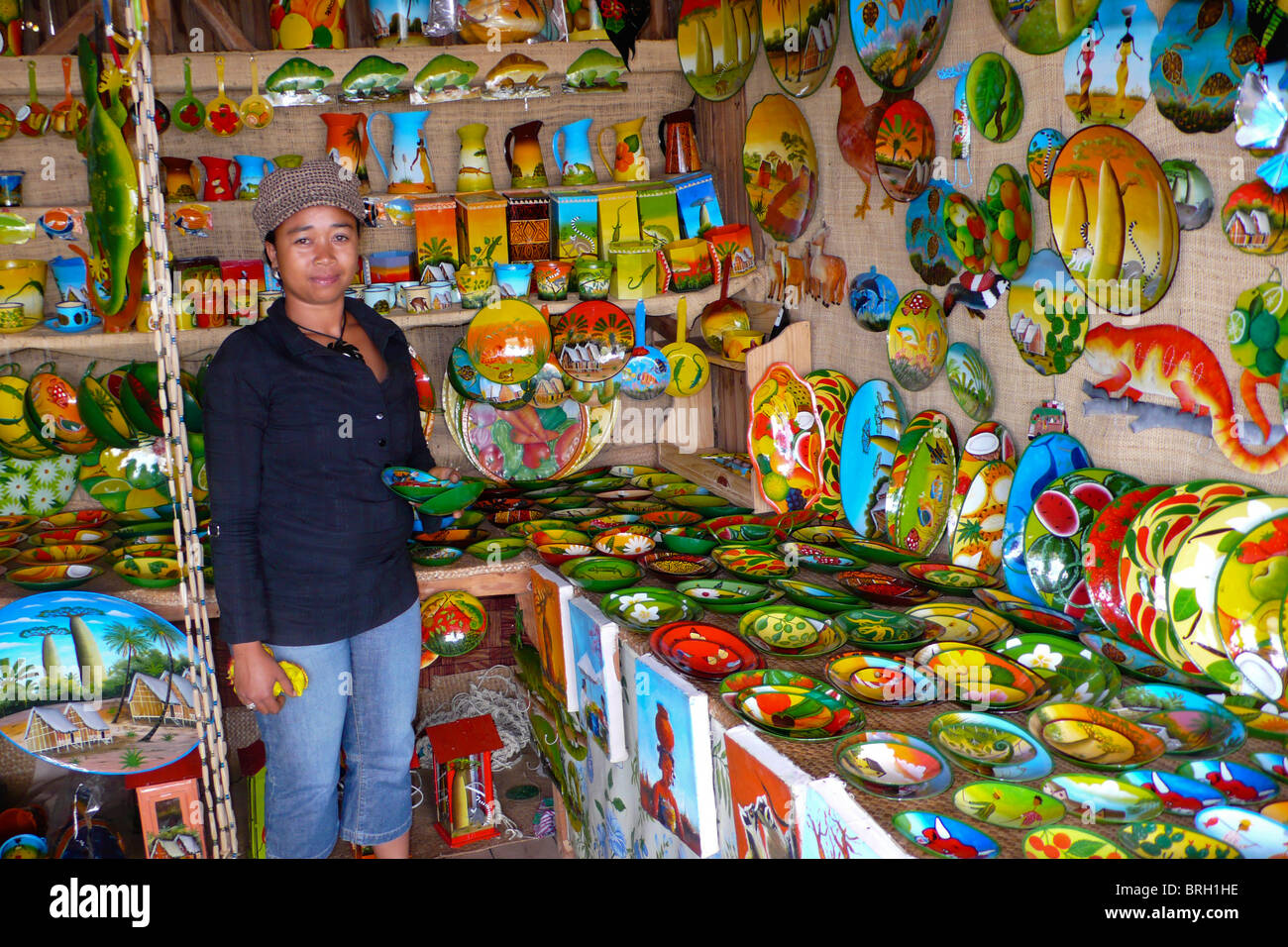 Handicrafts for sale in market, Antananarivo, Madagascar Stock Photo