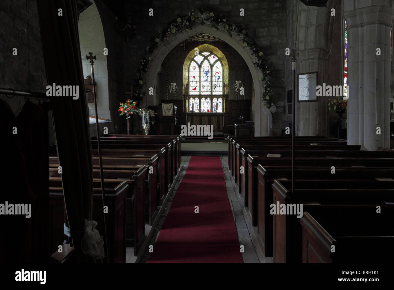Internal features and artefact which relate to St Bartholemews Church in Moreton Corbet, Shropshire, England. Stock Photo