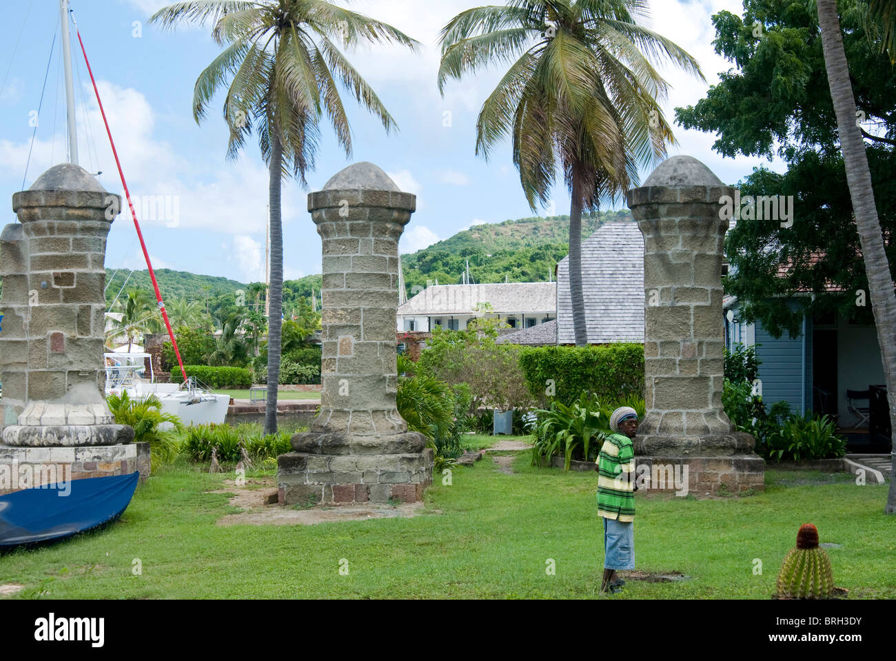 Boat house and sail loft pillars, Nelson Dockyard, Antigua, West Indies, Caribbean, Central