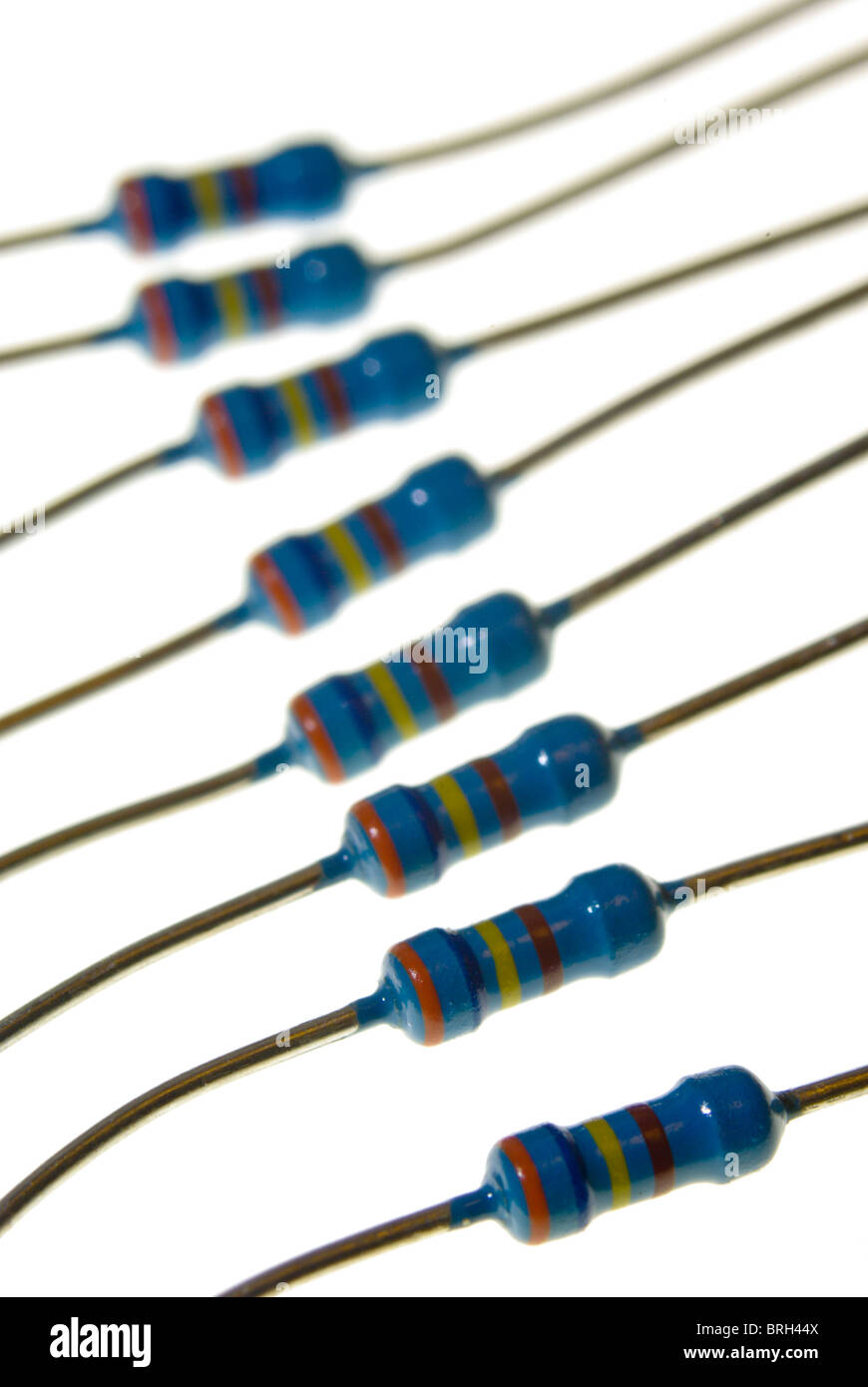 Resistors ready for autoinsertion into a printed circuit board Stock