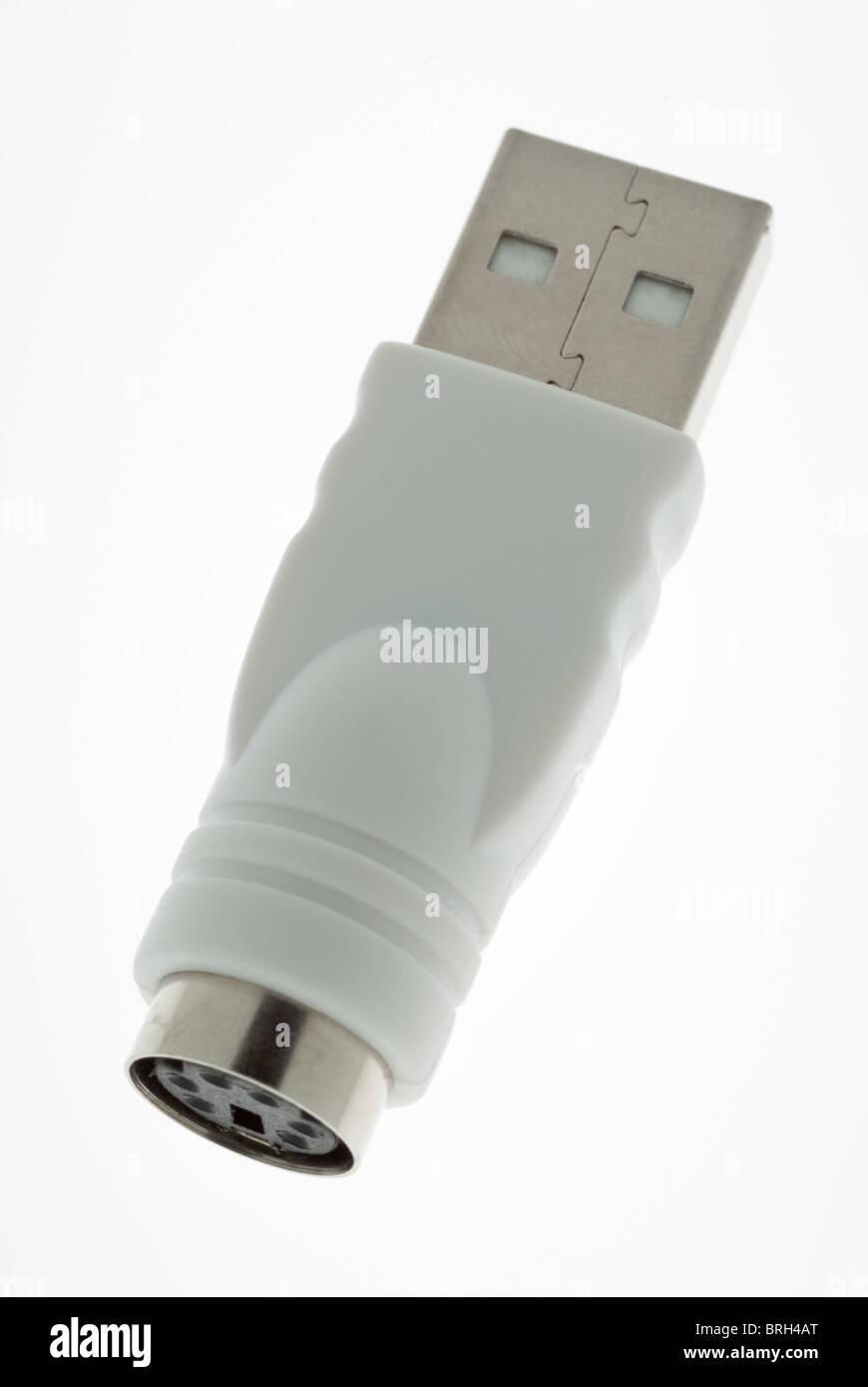 PS2 to USB adapter in white isolated on white Stock Photo