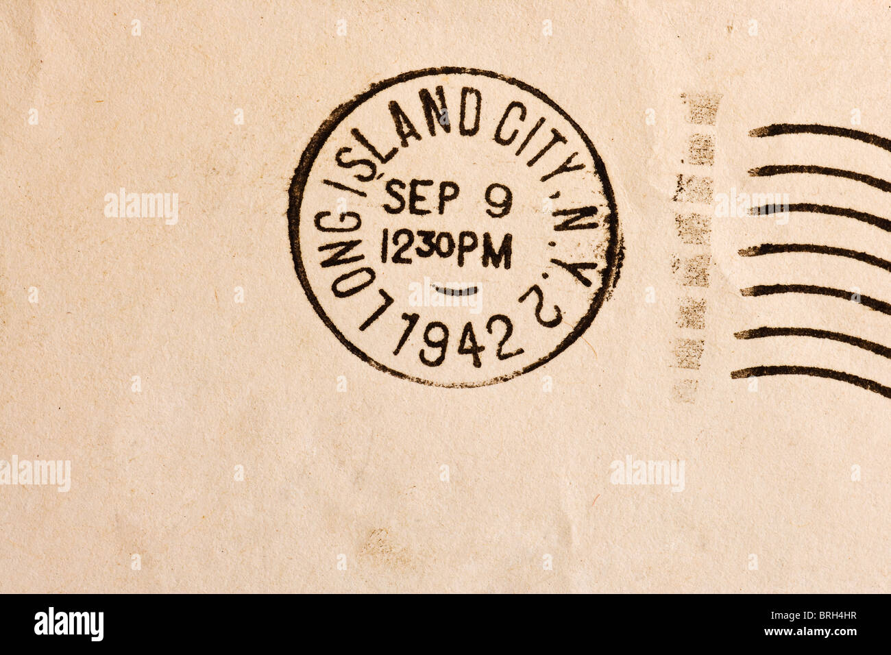 Vintage yellowed envelope with postmark stamp Stock Photo