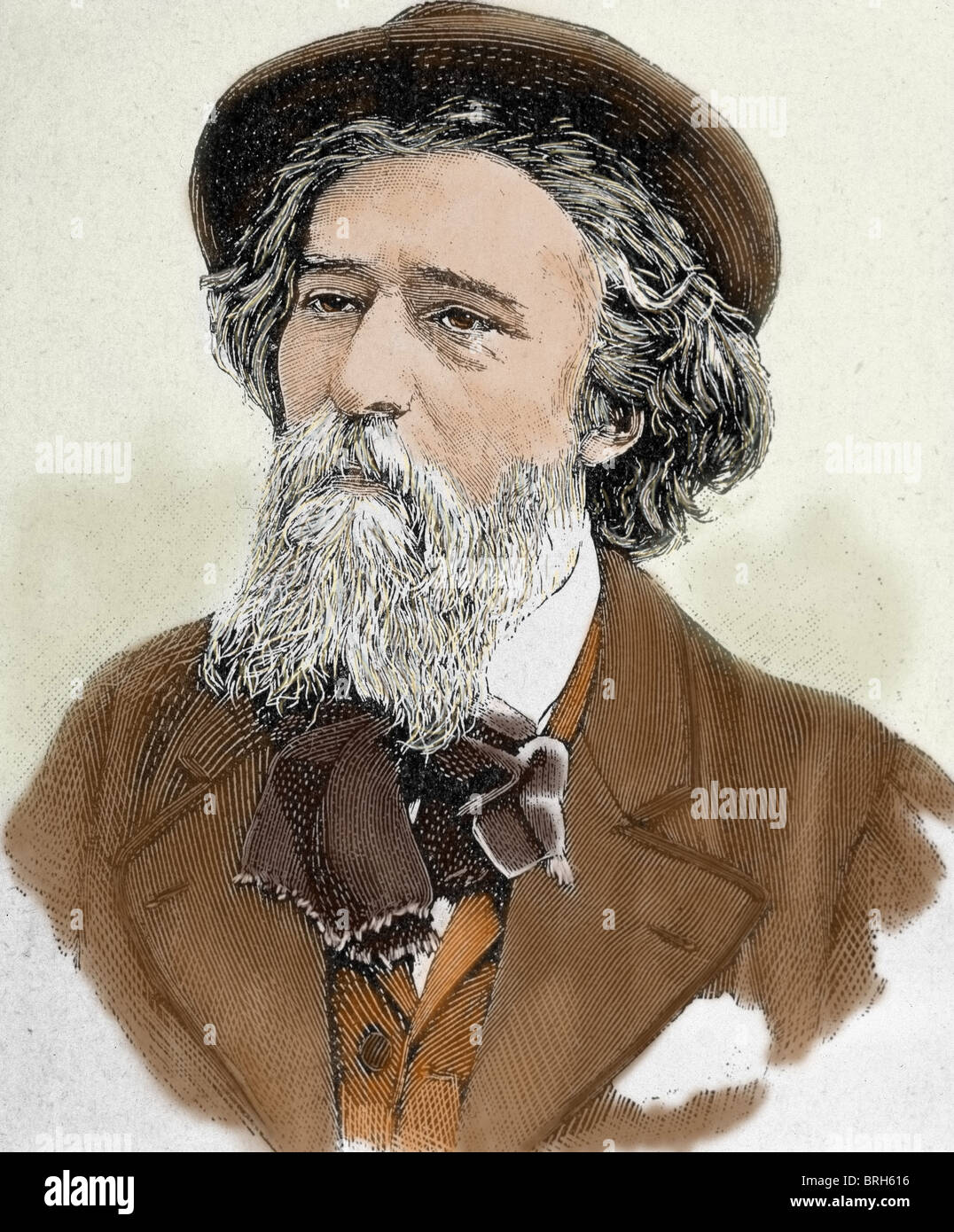 Daudet, Alphonse (1840-1897). French writer. Colored engraving. Stock Photo