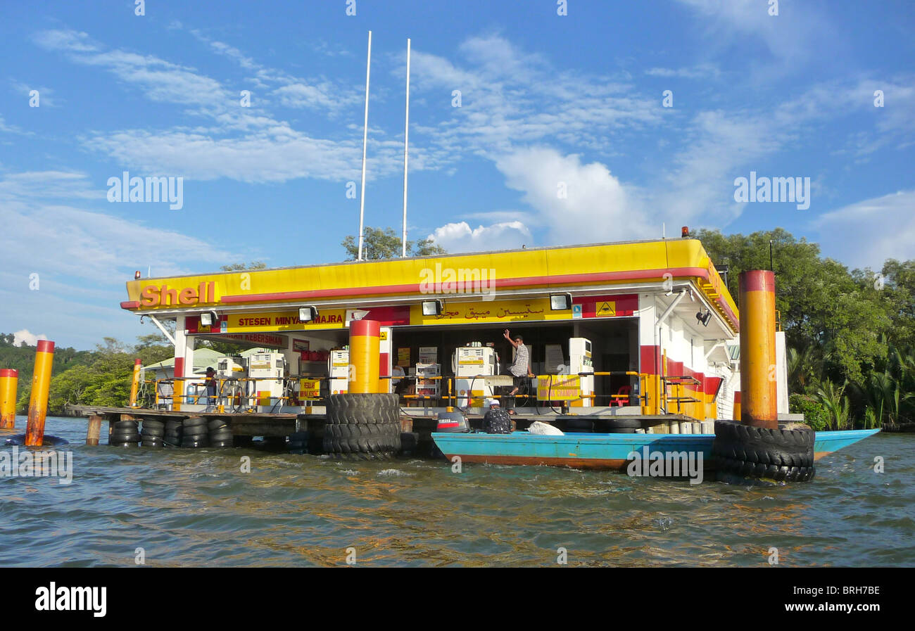 Petrol station for boats in Malaysia looking just like a roadside fuel stop Stock Photo