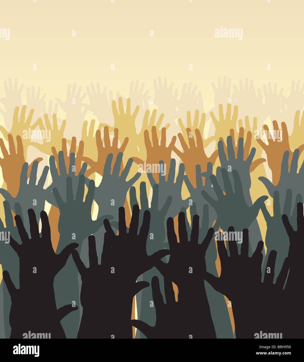 Illustration of a crowd of waving hands with copy-space Stock Photo