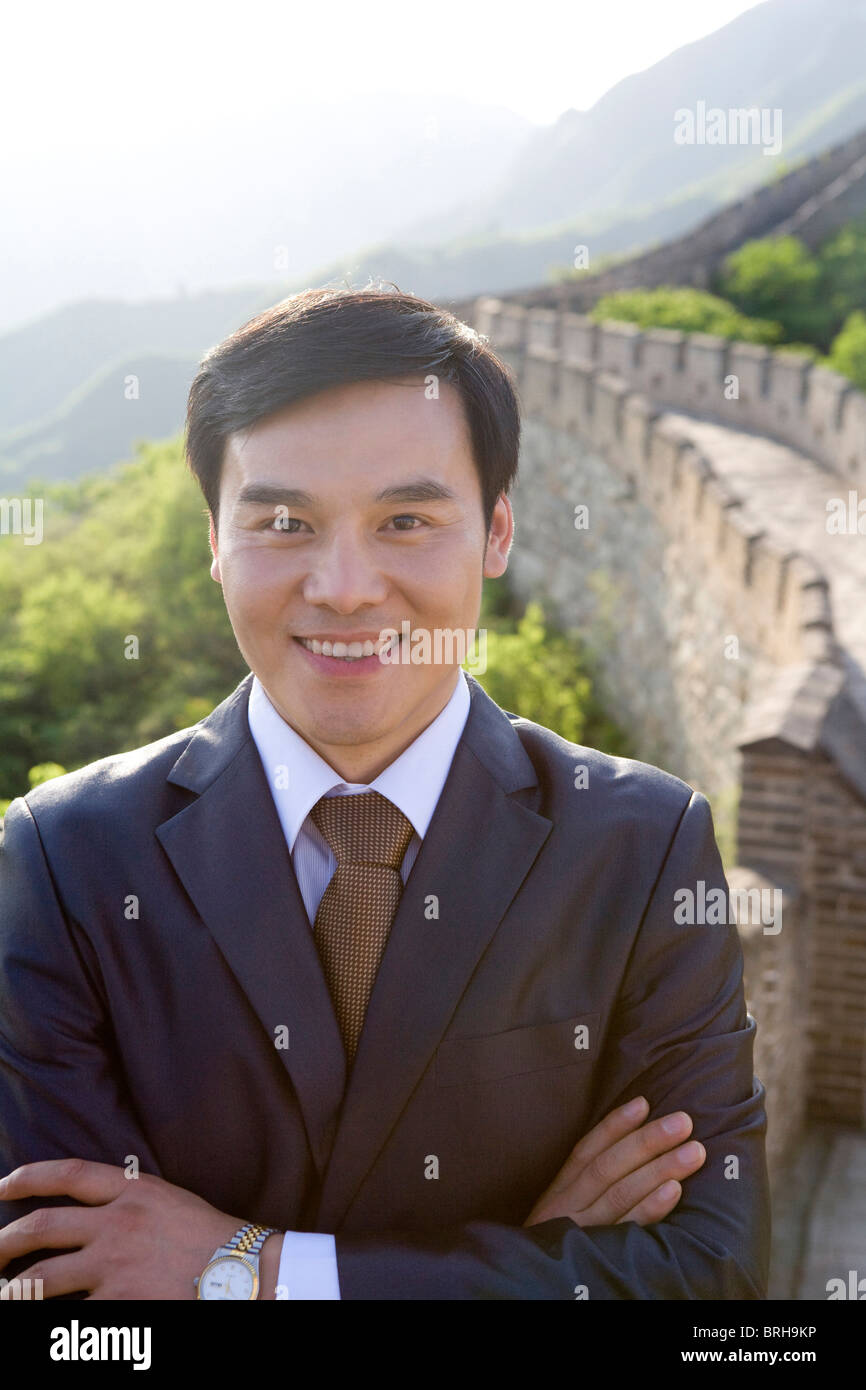 Businessman on the Great Wall Stock Photo Alamy