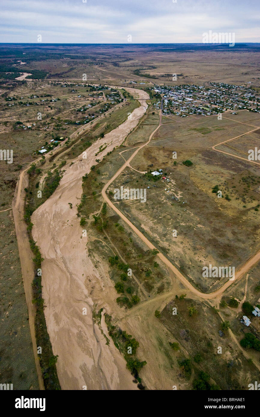 The remote outback town of Hughenden rests beside the Flinders River. Stock Photo