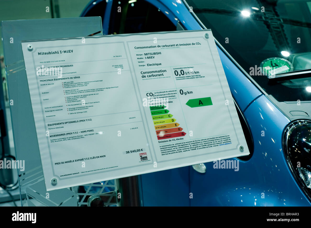 Paris, France, Paris Car Show, Electric Car, Mitsubishi Miev, detail Energy  Consumption Label Stock Photo - Alamy