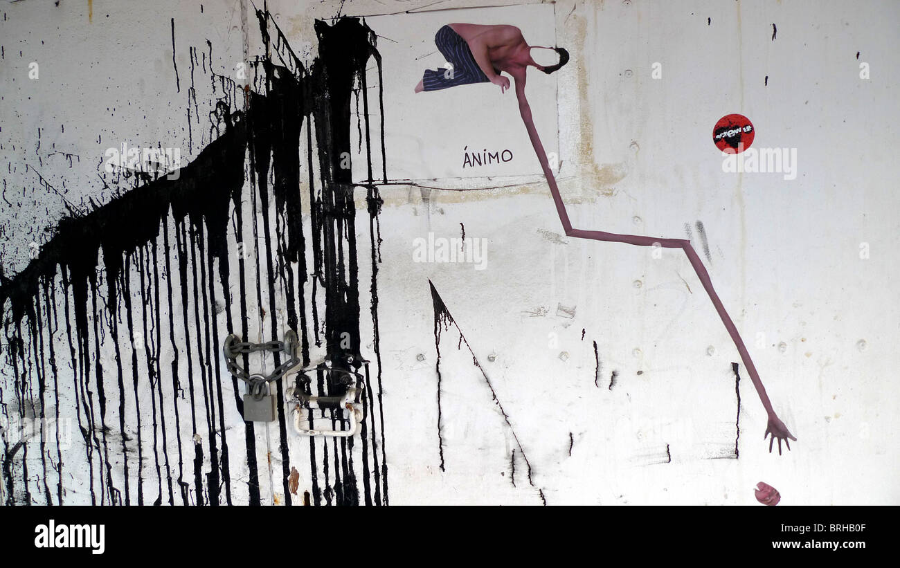 Identity or mid life crisis - grafitti and transfer on wall in Ibiza town. Stock Photo